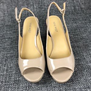 Nine West Nude Open Toe Sling Back Patent Leather